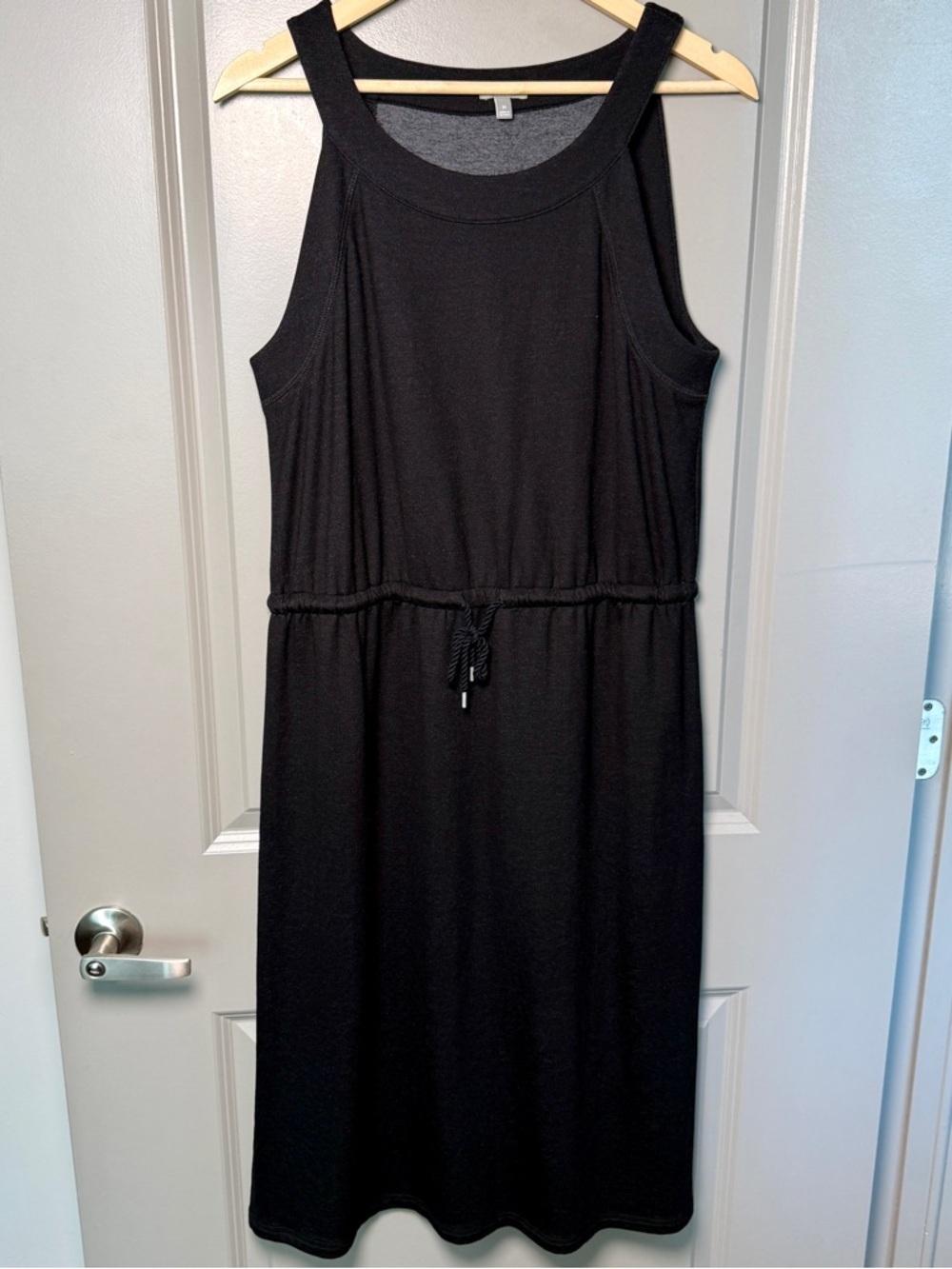 T by Talbots Black Midi Dress | Drawstring Waist Minimalist Beach Summer| Sz M